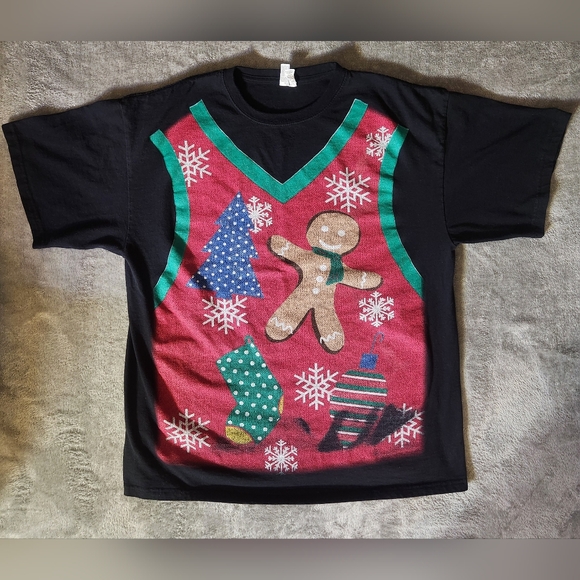 Keya Other - Mens XL Black Faux Ugly Christmas Sweater Vest Gingerbread Graphic T-Shirt